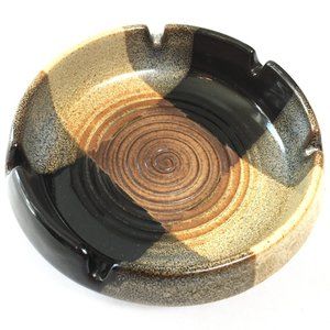 TREASURE CRAFT Ashtray 70’s Classic Brown Plaid Ceramic Pottery Craft Vintage
